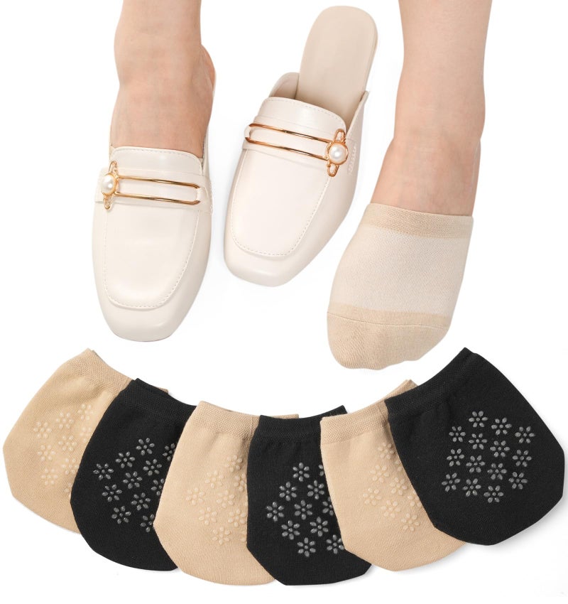 Murmorers Toe Socks Womens for Mules, Half Socks Toe Topper Covers No Show Invisible Non-slip Liners for Clogs Nude Black 6 Pairs - Image 1
