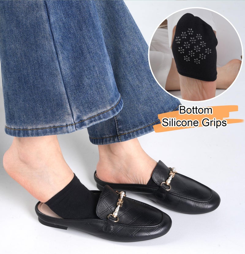 Murmorers Toe Socks Womens for Mules, Half Socks Toe Topper Covers No Show Invisible Non-slip Liners for Clogs Nude Black 6 Pairs - Image 3