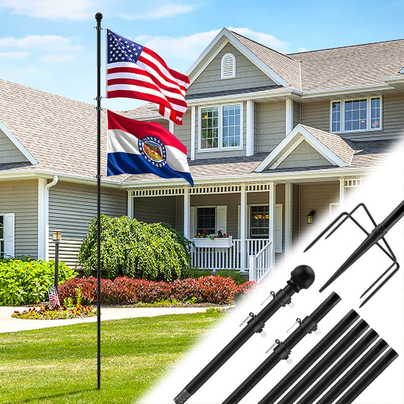 Acostop 10 FT In Ground Flag Poles for Outside House - Fit for 2 Flags Extra Thick Flag Pole Kit with 5 Prongs Base, Windproof Ground FlagPoles for Residential Small Medium Lawn Temporary Event - Image 1