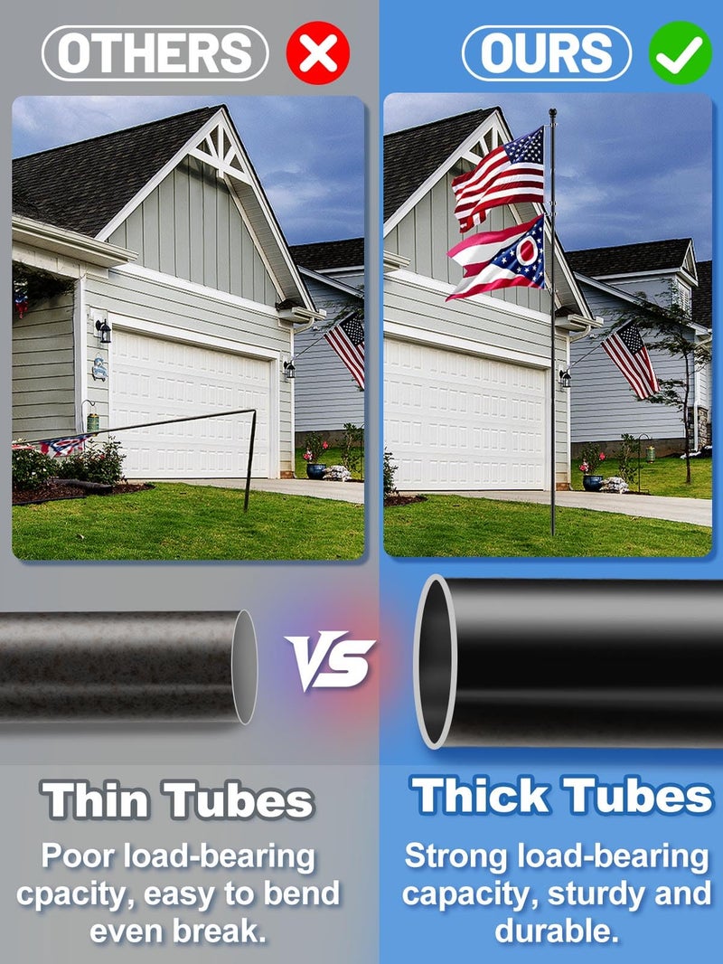 Acostop 10 FT In Ground Flag Poles for Outside House - Fit for 2 Flags Extra Thick Flag Pole Kit with 5 Prongs Base, Windproof Ground FlagPoles for Residential Small Medium Lawn Temporary Event - Image 3