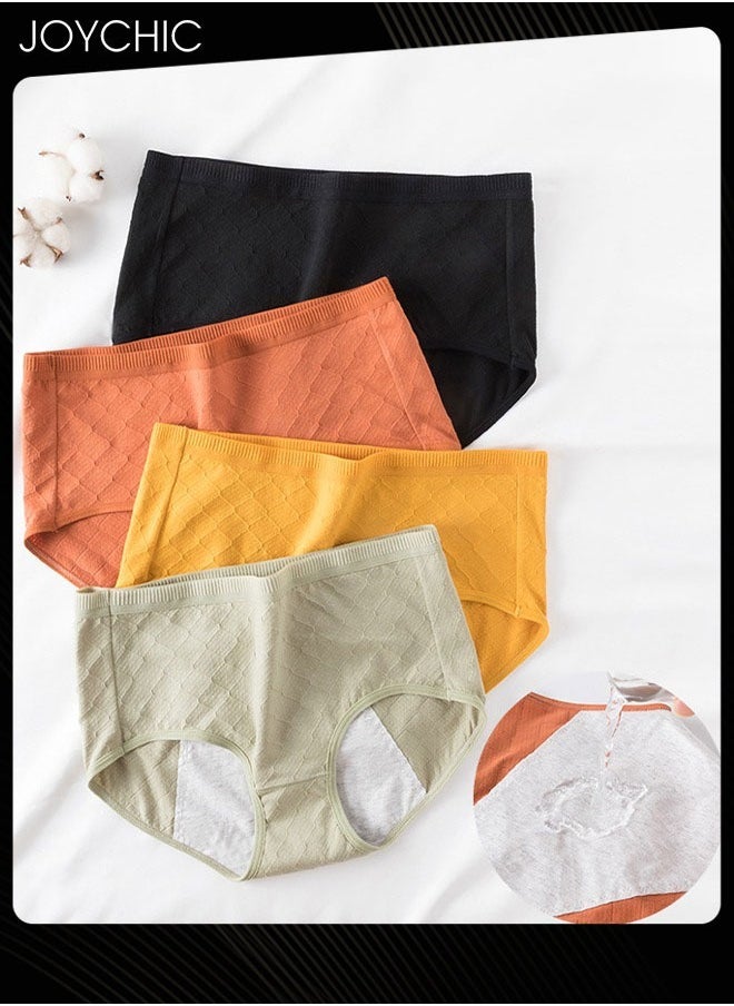 Joychic Set of 4 Women Anti-bacterial Menstrual Period Panties Leakproof Medium High Waist Pure Cotton Breathable Ladies Underpants Multicolor  - Image 1