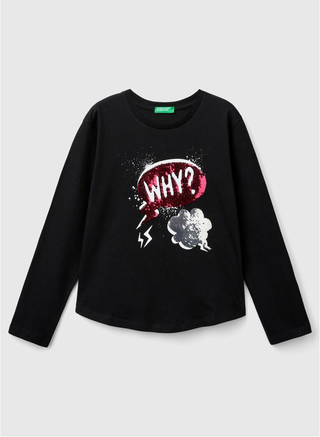 بينيتون تيشيرت بناتي بترتر وأكمام طويلة - Image 4