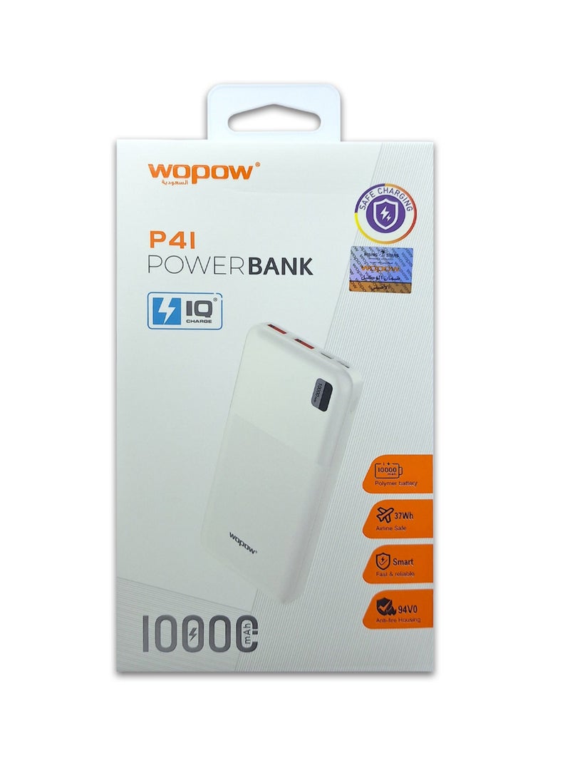 وبو باور بانك ذكي شحن سريع P4I - أبيض 10000 مللي أمبير - Image 2