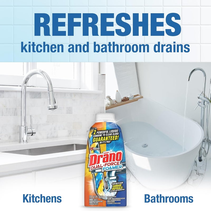 Drano Dual-Force Foamer Drain Clog Remover and Cleaner for Shower or Sink Drains, Unclogs and Removes Sources of Odor, 17 Fl Oz - Image 5