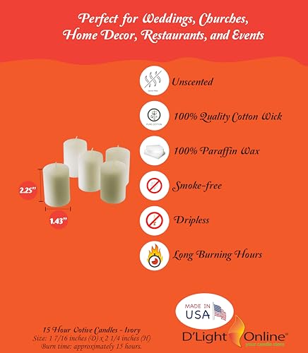 D'light Online Ivory 15 Hour Unscented Votive Candles Emergency and Events - Bulk Votive Candles for Luminary, Home Decoration, Restaurants, Churches and Wedding Votives (Set of 36 - Ivory, 15 Hour) - Image 2