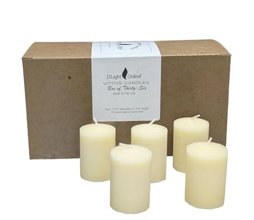 D'light Online Ivory 15 Hour Unscented Votive Candles Emergency and Events - Bulk Votive Candles for Luminary, Home Decoration, Restaurants, Churches and Wedding Votives (Set of 36 - Ivory, 15 Hour) - Image 1