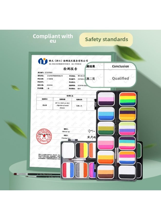 Children's Children's Face Painting Pigment Tool Set Stage Makeup Face Makeup Water Soluble Body Painting-Color:12 Grid 65 Color Iraqi Enigma With Professional Painted Brush Face Template  - Image 4