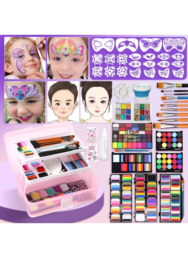 Children's Children's Face Painting Pigment Tool Set Stage Makeup Face Makeup Water Soluble Body Painting-Color:12 Grid 65 Color Iraqi Enigma With Professional Painted Brush Face Template  - Image 3