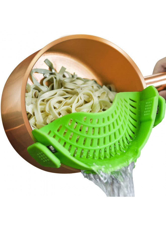 AUOON مصفاة سيليكون قابلة للتثبيت للأواني والمقالي، مصفاة باستا AUOON القابلة للتثبيت للطعام للحوم والخضروات والفواكه، مصفاة مطبخ سيليكون، خضراء - Image 1