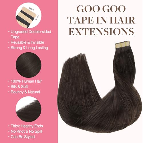 Goo-Goo GOO GOO Tape in Hair Extensions Human Hair 2A Light Brown 20inch 50g 20pcs Skin Weft Seamless Invisible Silky Straight with Thick Ends Remy Human Hair - Image 3