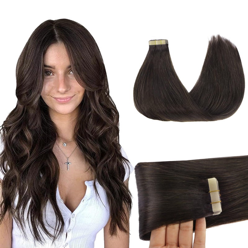 Goo-Goo GOO GOO Tape in Hair Extensions Human Hair 2A Light Brown 20inch 50g 20pcs Skin Weft Seamless Invisible Silky Straight with Thick Ends Remy Human Hair - Image 2