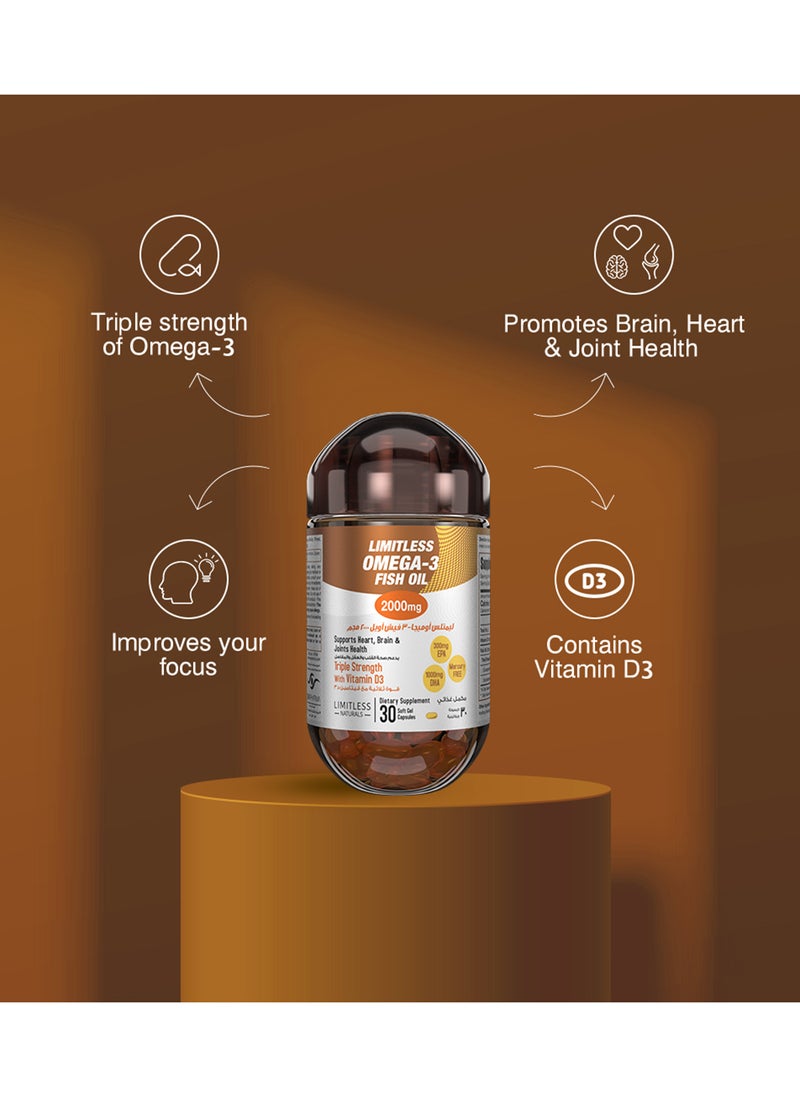 EVA PHARMA - Limitless Naturals 2000mg Omega 3 Fish Oil 30 Capsules - Image 1