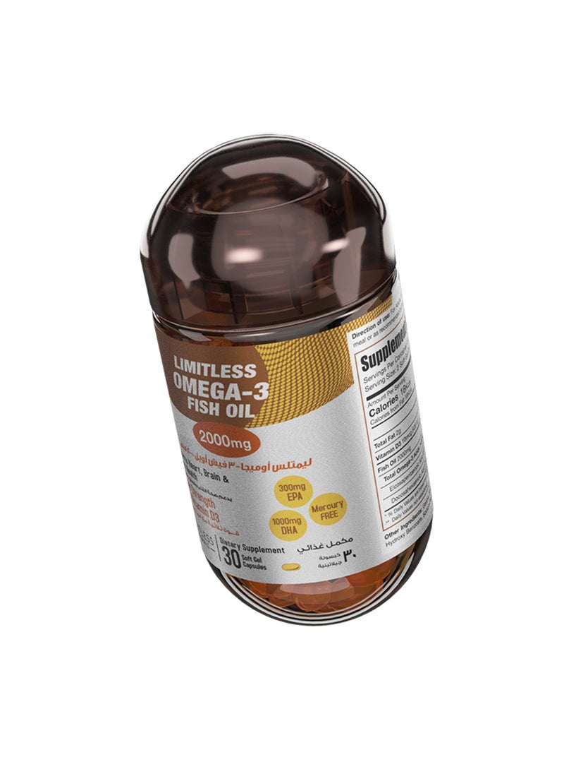 EVA PHARMA - Limitless Naturals 2000mg Omega 3 Fish Oil 30 Capsules - Image 1