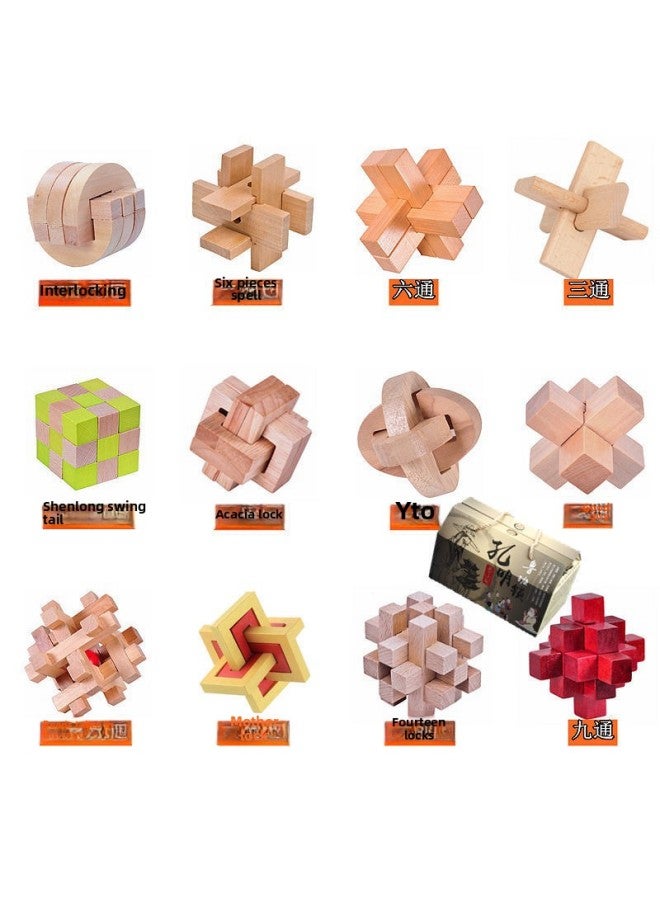 Luban Lock Children Kong Ming Lock Nine Chain Beneficial Intelligence Development For Boys And Girls Adult Assembled Toy Gifts-Color:[Gift Box] Lotus Twelve Piece Set  - Image 1