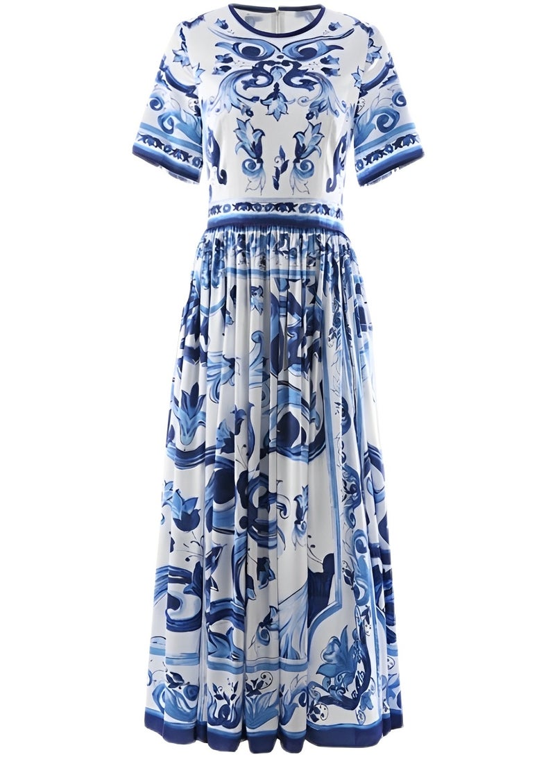 ريوكل فساتين ماكسي نسائية بأكمام قصيرة وطويلة وفستان بوهو زهري برقبة دائرية وفستان كاجوال فضفاض مزين بكشكشة - Image 5