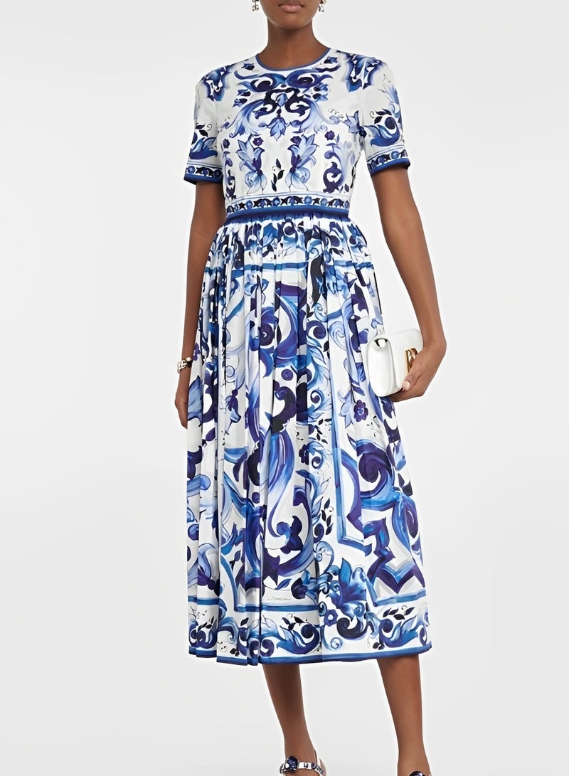 ريوكل فساتين ماكسي نسائية بأكمام قصيرة وطويلة وفستان بوهو زهري برقبة دائرية وفستان كاجوال فضفاض مزين بكشكشة - Image 4