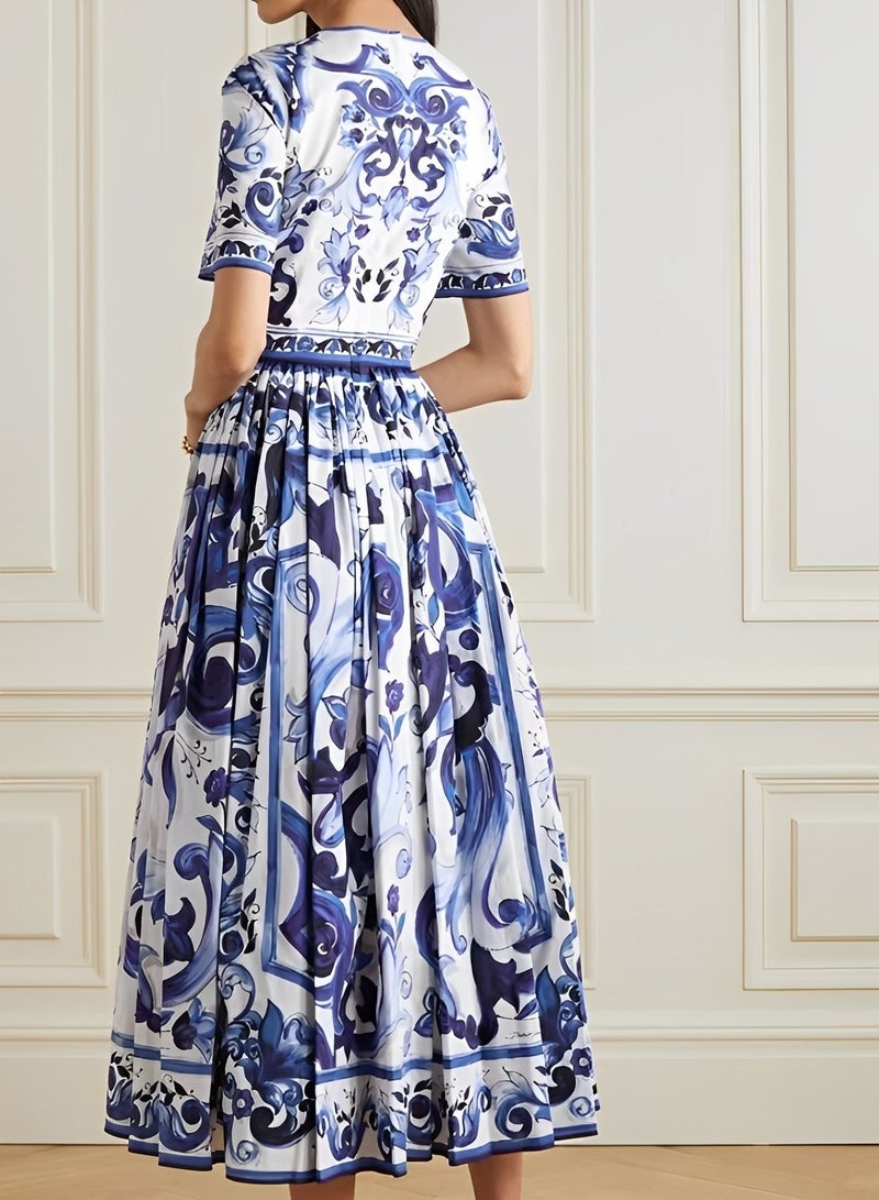 ريوكل فساتين ماكسي نسائية بأكمام قصيرة وطويلة وفستان بوهو زهري برقبة دائرية وفستان كاجوال فضفاض مزين بكشكشة - Image 3