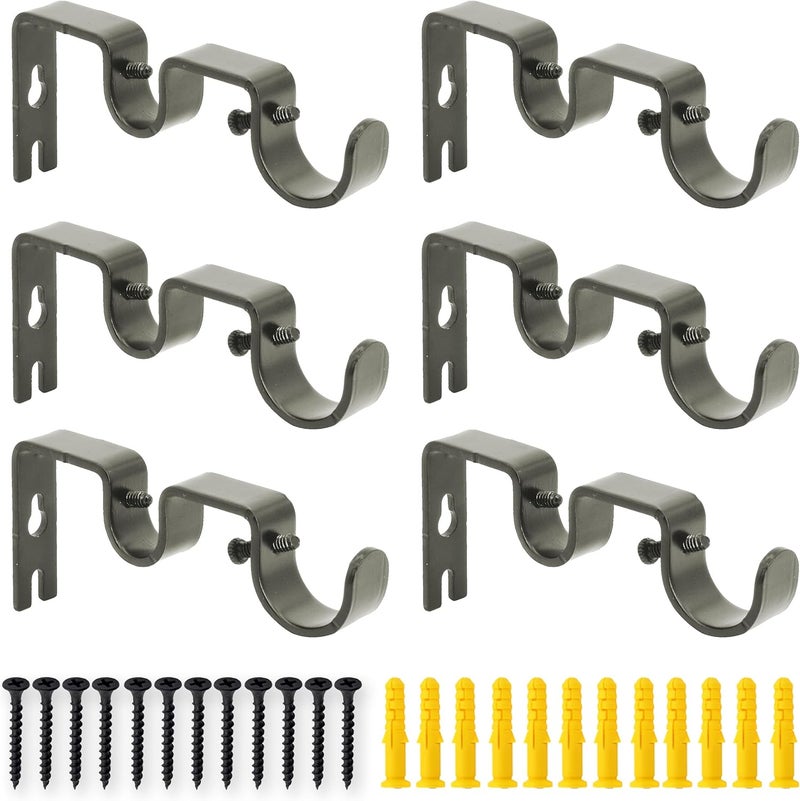 AddGrace 6 PCS Double Curtain Rod Bracket Heavy Duty Curtain Rod Holders for 1" and 5/8" Drapery Pole Adjustable Wall Mounted Drapery Pole Brackets for Living Room Bedroom Grey - Image 1