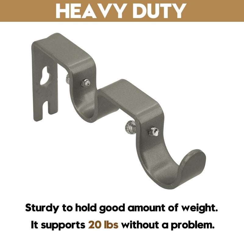 AddGrace 6 PCS Double Curtain Rod Bracket Heavy Duty Curtain Rod Holders for 1" and 5/8" Drapery Pole Adjustable Wall Mounted Drapery Pole Brackets for Living Room Bedroom Grey - Image 3