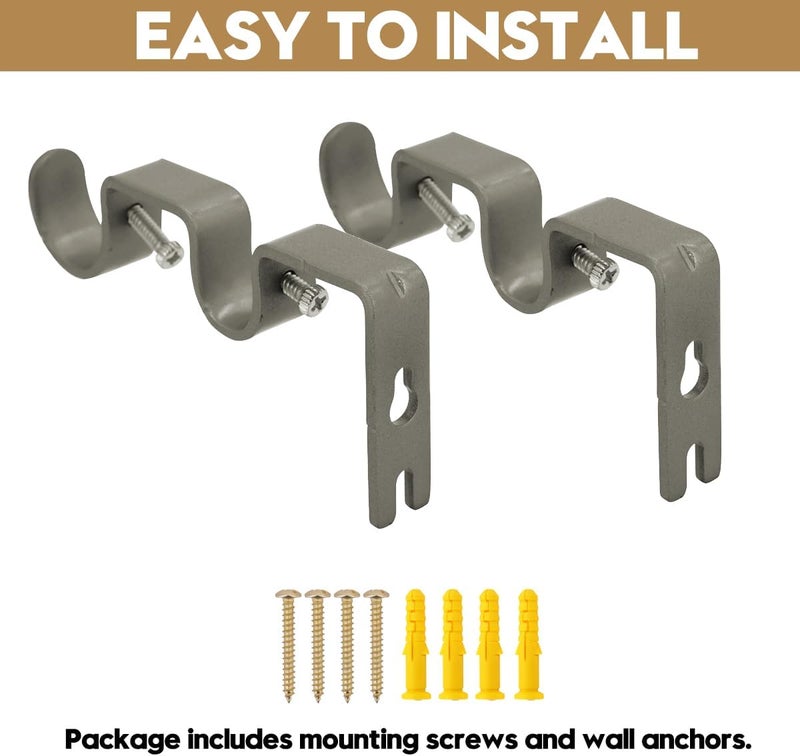 AddGrace 6 PCS Double Curtain Rod Bracket Heavy Duty Curtain Rod Holders for 1" and 5/8" Drapery Pole Adjustable Wall Mounted Drapery Pole Brackets for Living Room Bedroom Grey - Image 4