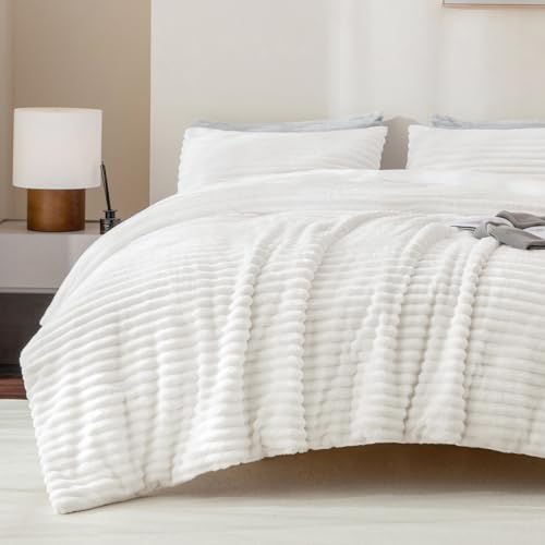 Andency Fluffy King Size Comforter Set, Super Soft White Comforter King Size, Winter Warm Fleece Faux Fur Bedding Set, Luxury Plush Fuzzy Bed Set 3 Pieces (1 Shaggy Comforter, 2 Pillowcases) - Image 2