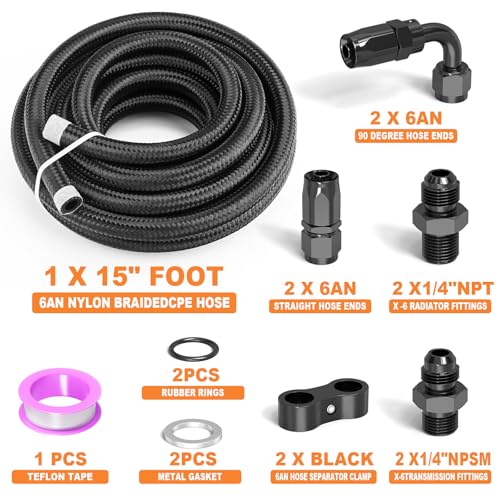 GASHER 15FT 6AN Automatic Transmission Cooler Lines Kit For 4L60E 4L65E Black Nylon Braided Fuel Hose Kit for Oil Gas and Fuel - Image 3