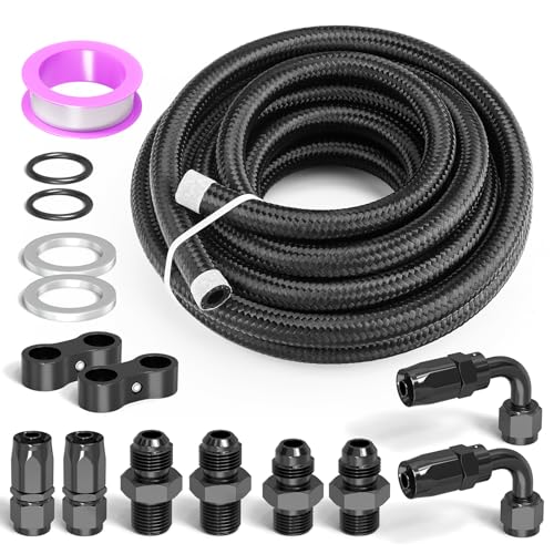 GASHER 15FT 6AN Automatic Transmission Cooler Lines Kit For 4L60E 4L65E Black Nylon Braided Fuel Hose Kit for Oil Gas and Fuel - Image 1