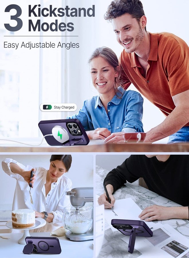 Silverback for iPhone 14 Pro Case with Camera Cover, MagSafe-Compatible Case with Built-in Stand, Magnetic Phone Case Translucent Matte Shockproof for iPhone 14 Pro 6.1 inch - Deep Purple - Image 4