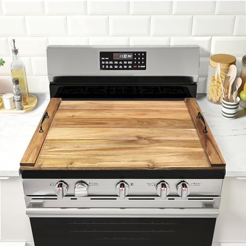 GASHELL Noodle Board Stove Cover with Handles for Electric Gas Stove Top Acacia Wood