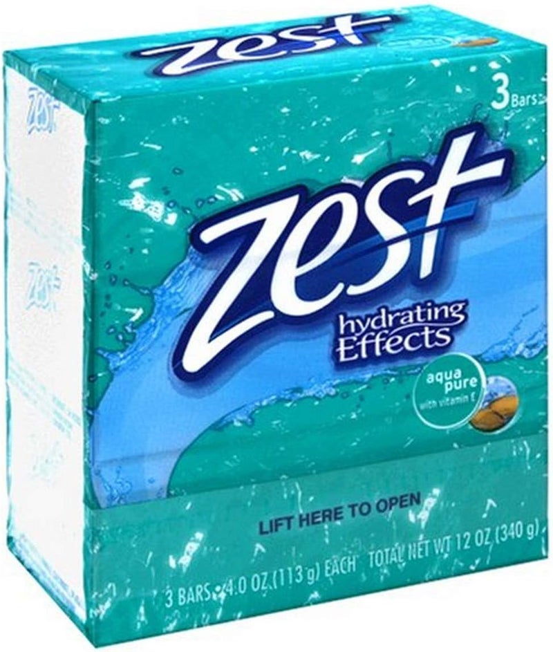 Zest Aqua Pure Soap Bars - 3 Pack, 4oz Each, Hydrating Effects with Vitamin E