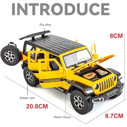 DEZICON 1:24 Scale Wrangler Rubicon Toy Car for Kids Collection Diecast Metal Model Car with Light Sound Pull Back Openable Door - Image 3