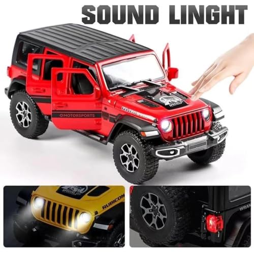 DEZICON 1:24 Scale Wrangler Rubicon Toy Car for Kids Collection Diecast Metal Model Car with Light Sound Pull Back Openable Door - Image 5