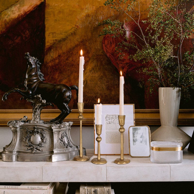 SUJUN Antique Brass Iron Taper Candle Holder - Set of 3 Decorative Candle Stand, Candlestick Holder for Wedding, Dinning, Party - Image 4