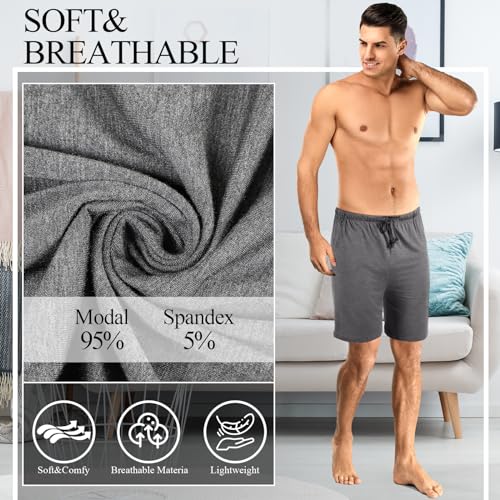 Bunnycool 3 Pack Men's Pajama Shorts Sleep Lounge Shorts Sleepwear Pants Big and Tall Sleep Pj Bottoms Elastic Waist with Pockets(4xl,Black, Dark Gray, Army Green) - Image 3