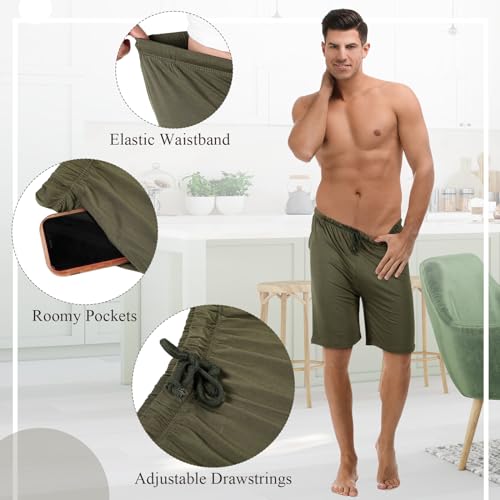 Bunnycool 3 Pack Men's Pajama Shorts Sleep Lounge Shorts Sleepwear Pants Big and Tall Sleep Pj Bottoms Elastic Waist with Pockets(4xl,Black, Dark Gray, Army Green) - Image 4