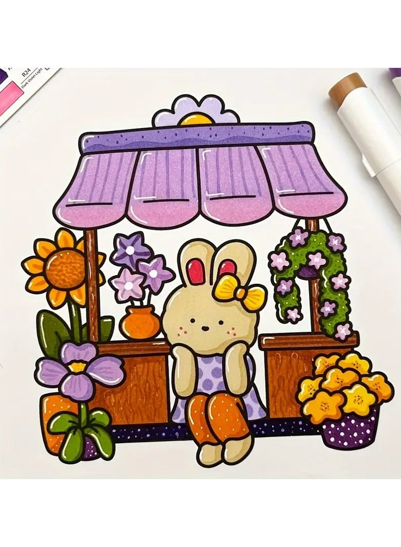 Cute & Comfy Coloring Book– 52 Pages for Adults and Teens Cozy Spaces Coloring Book Featuring Super Cute Animal or Goods Characters with Easy and Simple Designs for Relaxation (COZY & CUTE)  - Image 2