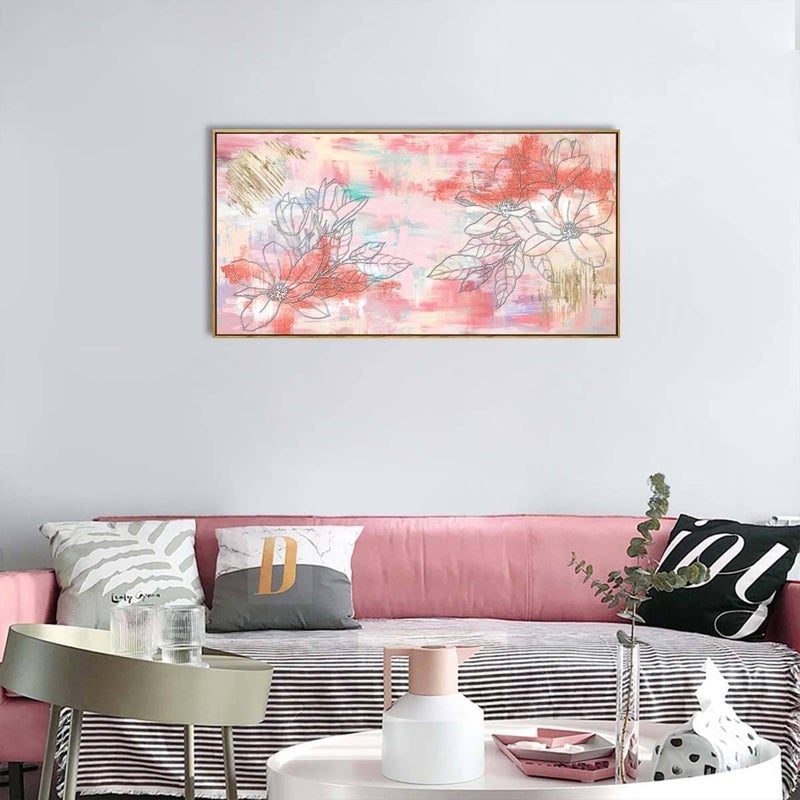 PulsatingFingertip Large Abstract Canvas Wall Art - Pink and Gold - Image 3