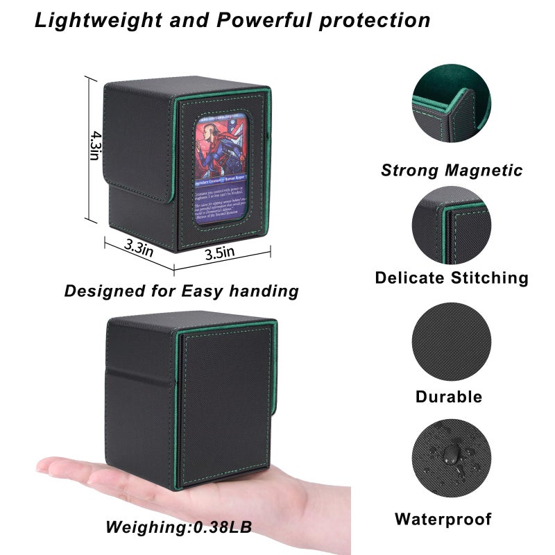 AFIING MTG Deck Box for Commander Display,Card Deck case Fits 100 Double Sleeved Cards,Magic Commander TCG Card Storage Box with 2 Dividers,Dice Bag and Toploader Black Green - Image 5