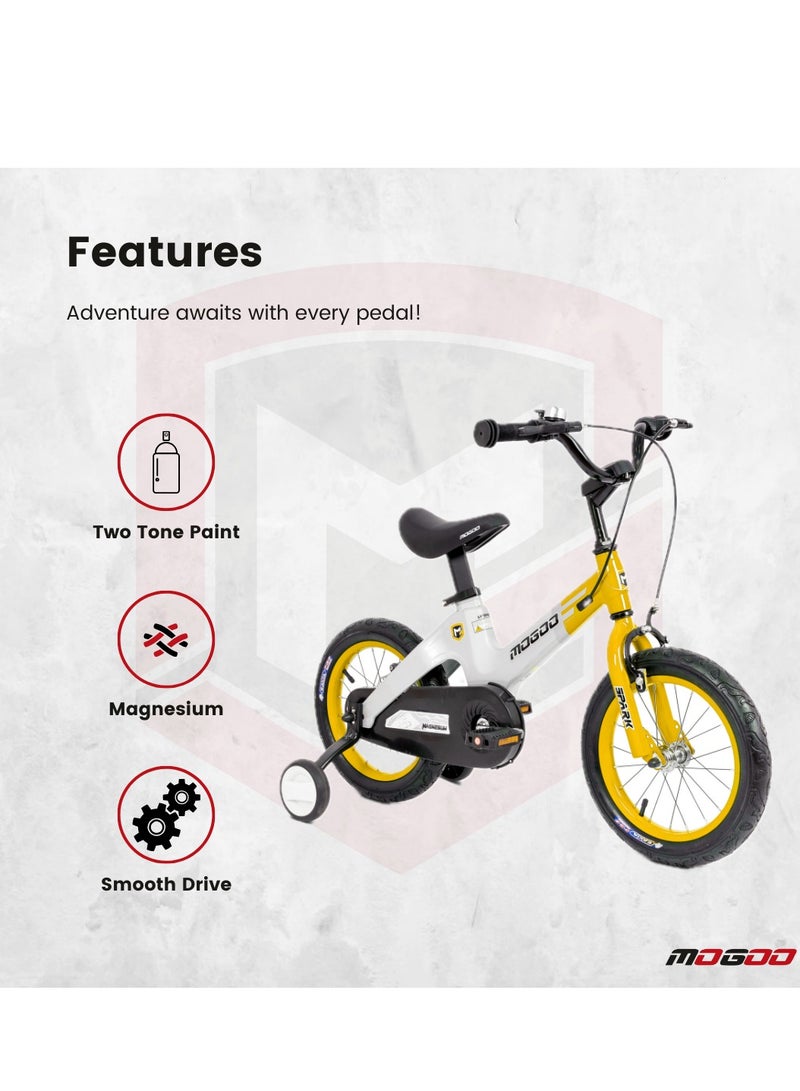 MOGOO Spark Magnesium 16 inch Kids Bike | 16-Inch Wheel Size | Adjustable Seat | Yellow/White Color - Image 3