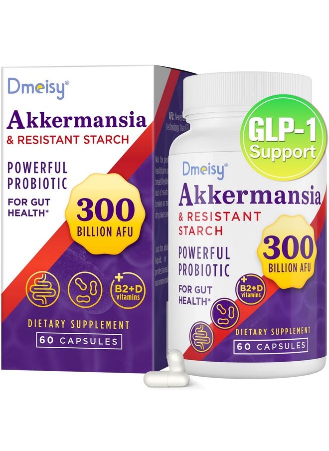 Dmeisy - GLP-1 Probiotic - 300 Billion AFU Akkermansia Muciniphila, Akkermansia Probiotic for Women & Men, for Boost GLP-1, Digestive, Gut, Immunity, Enhances Gut Lining Function & Intestinal Walls, 60 Capsule - Image 1