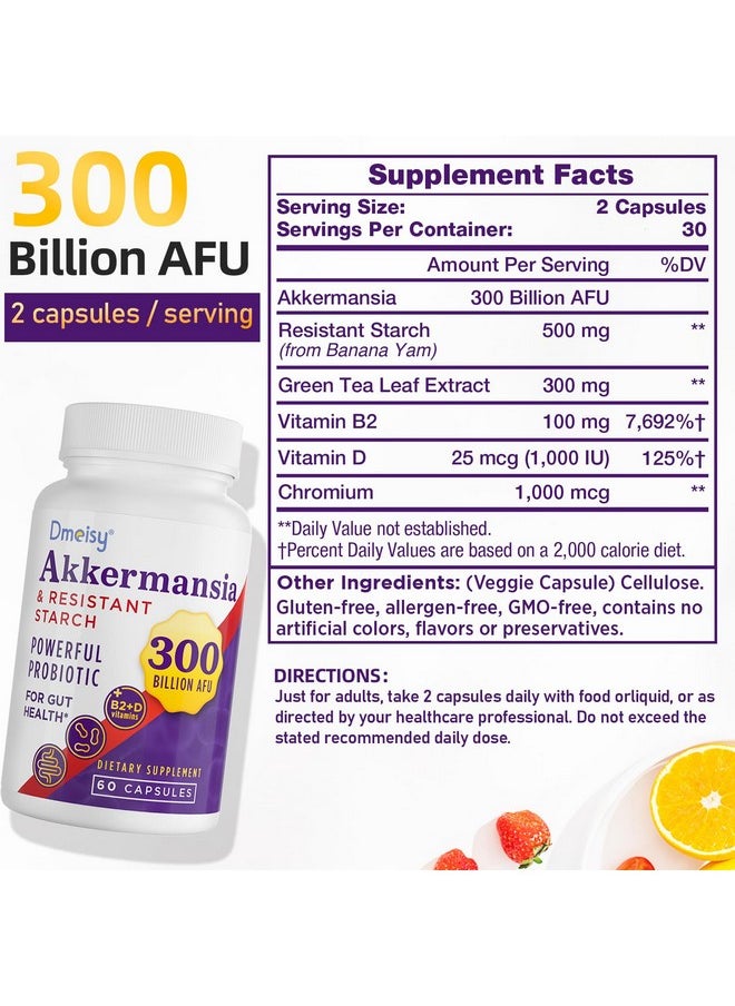 Dmeisy - GLP-1 Probiotic - 300 Billion AFU Akkermansia Muciniphila, Akkermansia Probiotic for Women & Men, for Boost GLP-1, Digestive, Gut, Immunity, Enhances Gut Lining Function & Intestinal Walls, 60 Capsule - Image 1