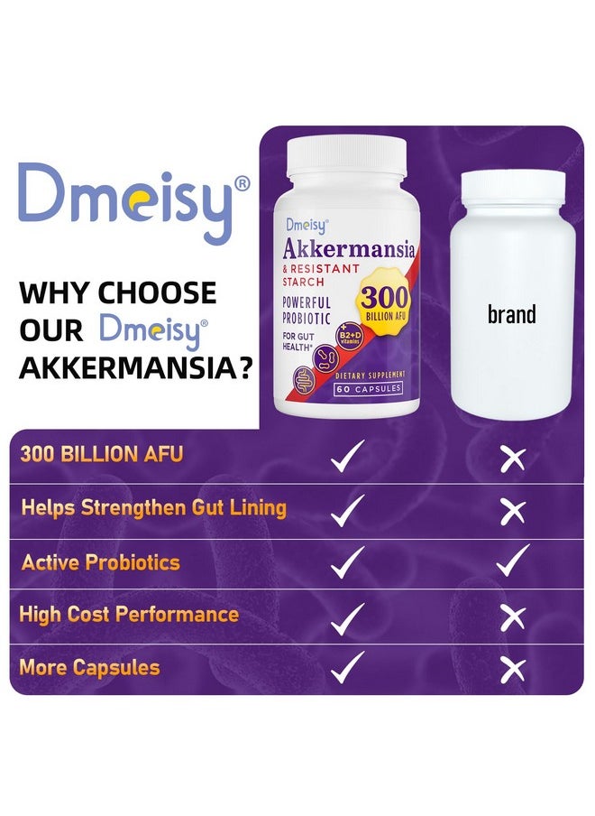Dmeisy - GLP-1 Probiotic - 300 Billion AFU Akkermansia Muciniphila, Akkermansia Probiotic for Women & Men, for Boost GLP-1, Digestive, Gut, Immunity, Enhances Gut Lining Function & Intestinal Walls, 60 Capsule - Image 1