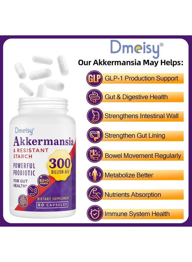 Dmeisy - GLP-1 Probiotic - 300 Billion AFU Akkermansia Muciniphila, Akkermansia Probiotic for Women & Men, for Boost GLP-1, Digestive, Gut, Immunity, Enhances Gut Lining Function & Intestinal Walls, 60 Capsule - Image 1