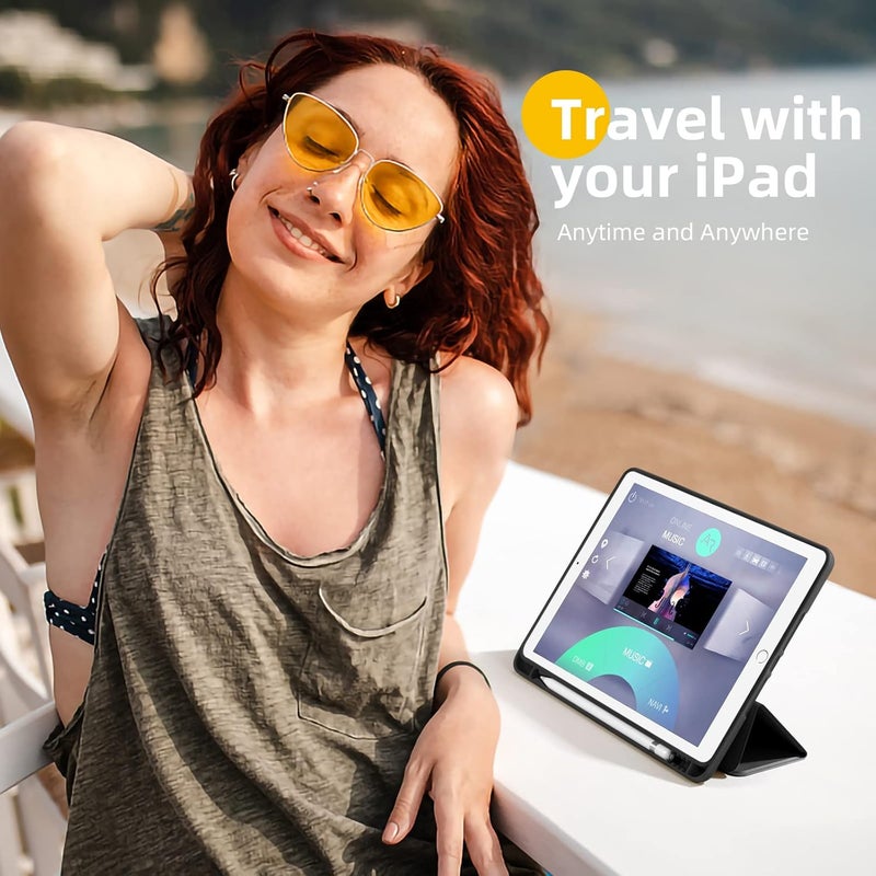 Akkerds Case Compatible with iPad 10.2 Inch 2021/2020/2019, for iPad 9th/8th/7th Generation Case with Pencil Holder, Protective with Soft TPU Back, Auto Sleep/Wake Cover, Black - Image 2