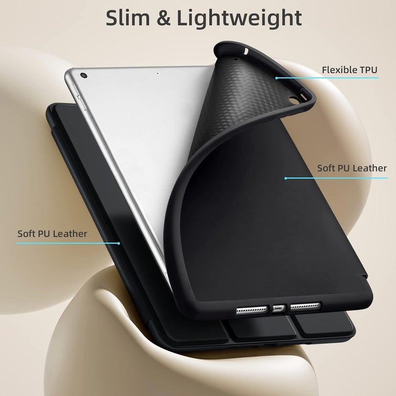 Akkerds Case Compatible with iPad 10.2 Inch 2021/2020/2019, for iPad 9th/8th/7th Generation Case with Pencil Holder, Protective with Soft TPU Back, Auto Sleep/Wake Cover, Black - Image 5