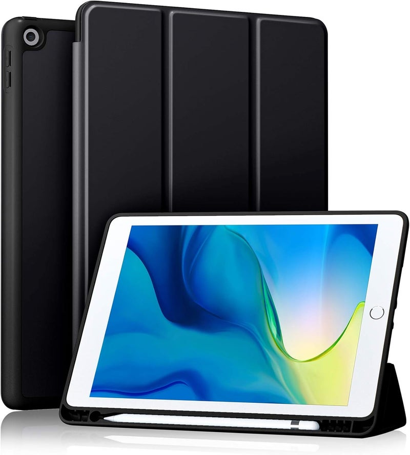 Akkerds Case Compatible with iPad 10.2 Inch 2021/2020/2019, for iPad 9th/8th/7th Generation Case with Pencil Holder, Protective with Soft TPU Back, Auto Sleep/Wake Cover, Black - Image 1
