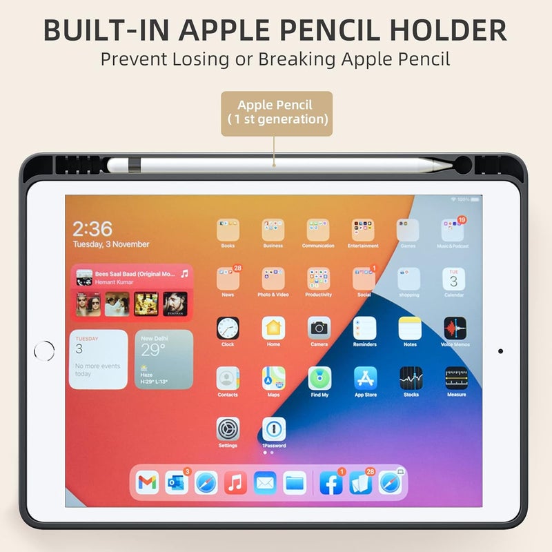 Akkerds Case Compatible with iPad 10.2 Inch 2021/2020/2019, for iPad 9th/8th/7th Generation Case with Pencil Holder, Protective with Soft TPU Back, Auto Sleep/Wake Cover, Black - Image 4