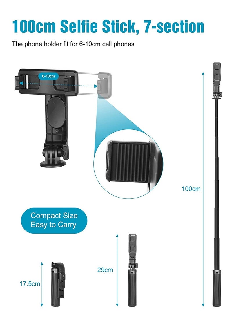 ELTRAZONE - Portable Selfie Stick Tripod with Detachable Wireless Remote, 3 in 1 Extendable Selfie Stick Phone Holder for iPhone 13/12/12 Pro/12 Pro Max/11/11 Pro/X/XR/XS/8/7/6S, Android Smartphone - Image 1