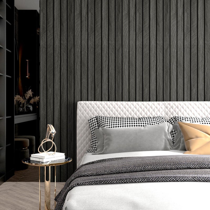 Wallercity 3D Gray/Black Wood Panels for Walls Self Adhesive Wood Slat Wall Paneling for Bedroom Bathroom Thick Peel and Stick Flexible Wooden Wall Panel for Living Room Kids Room Ceiling 11.7''x118'' - Image 4