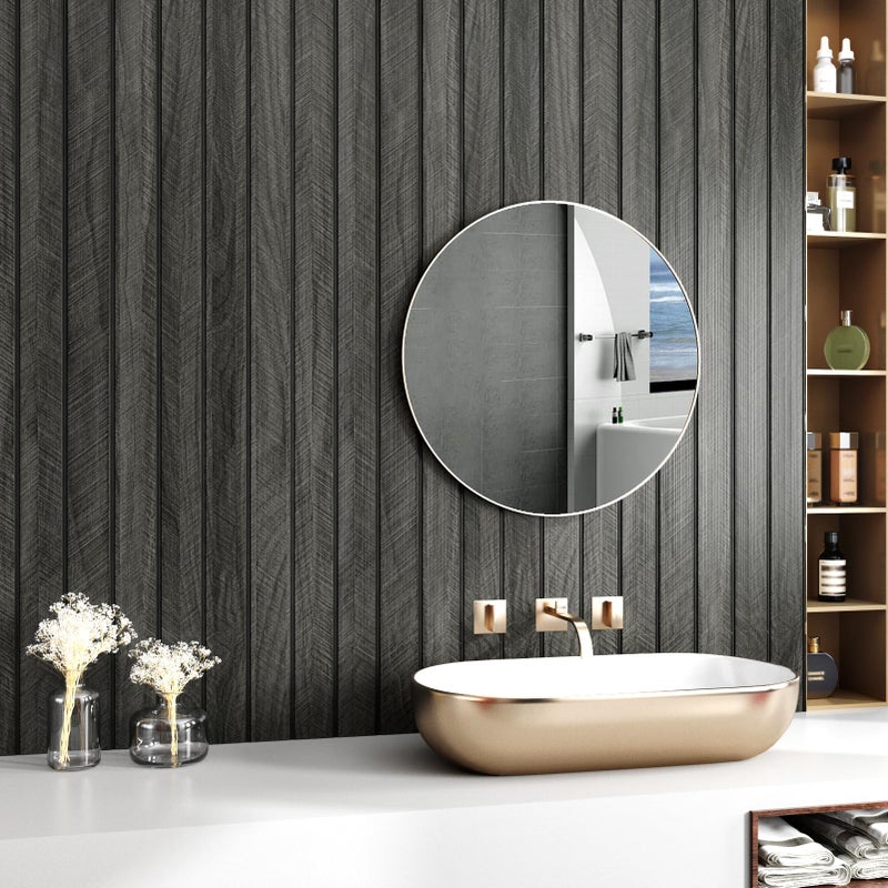 Wallercity 3D Gray/Black Wood Panels for Walls Self Adhesive Wood Slat Wall Paneling for Bedroom Bathroom Thick Peel and Stick Flexible Wooden Wall Panel for Living Room Kids Room Ceiling 11.7''x118'' - Image 5